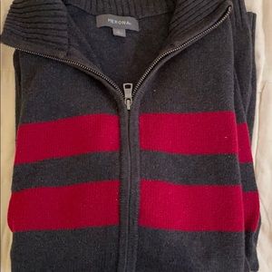 Large Grey and Red Zip Up Sweater